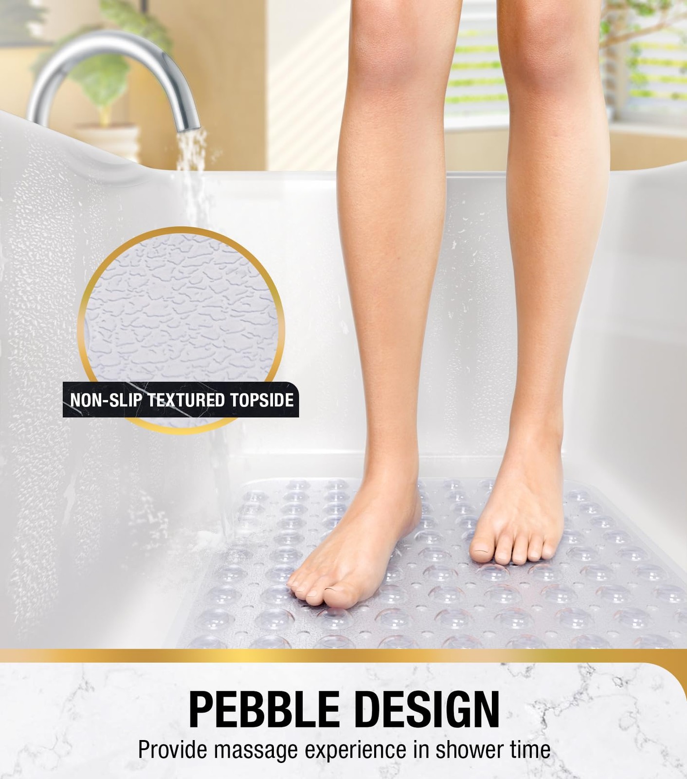 HITSLAM Bath Mat for Tub, Non Slip Bathtub 40" x 16" (Rectangular), Clear gallery
