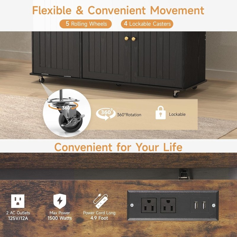 Kitchen Island with Power Outlet Drop Leaf Spice Rack Towel Holder Cart gallery