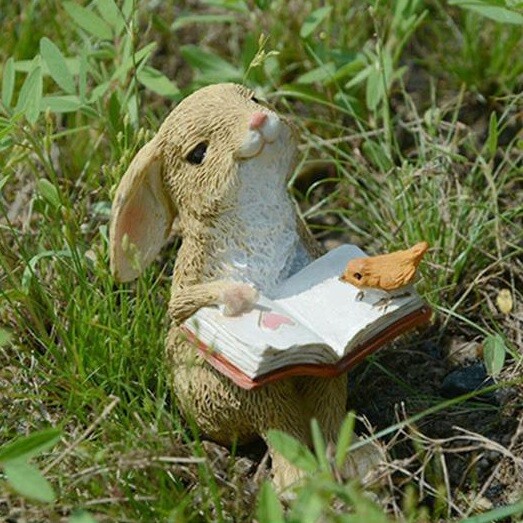 Reading Bunny Rabbit Statue Garden Sculpture Tabletop Figurine Home Decor Gifts gallery