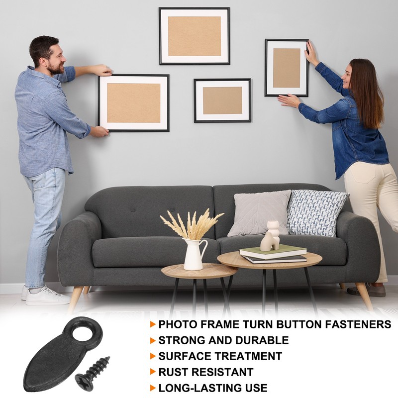 100Pcs Turn Button Fasteners Set with 100Pcs Screws for Hanging Drawing, Black gallery