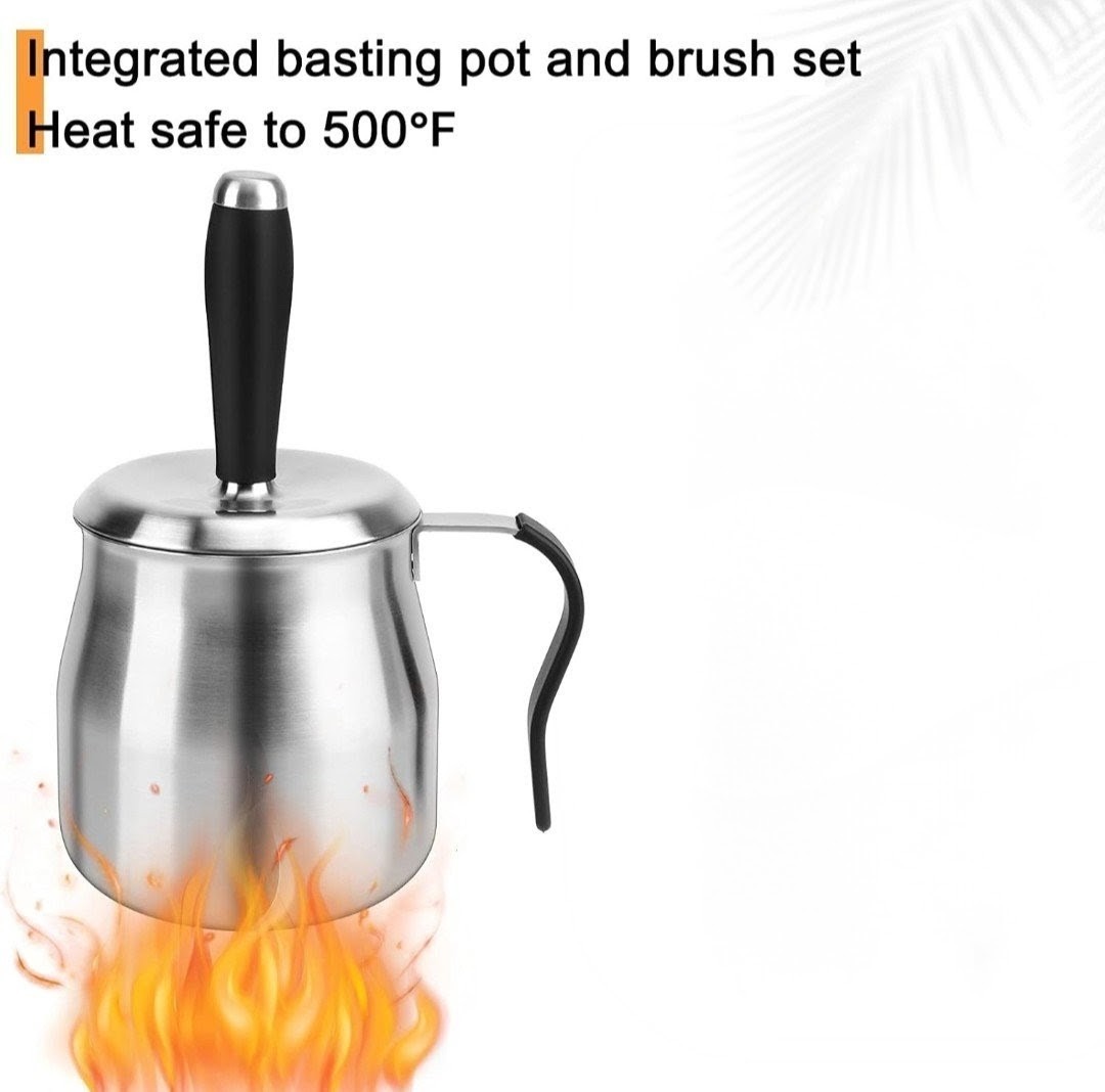 32oz Basting Pot with Basting Brush Set Stainless Steel ( Red Or Black Random ) gallery