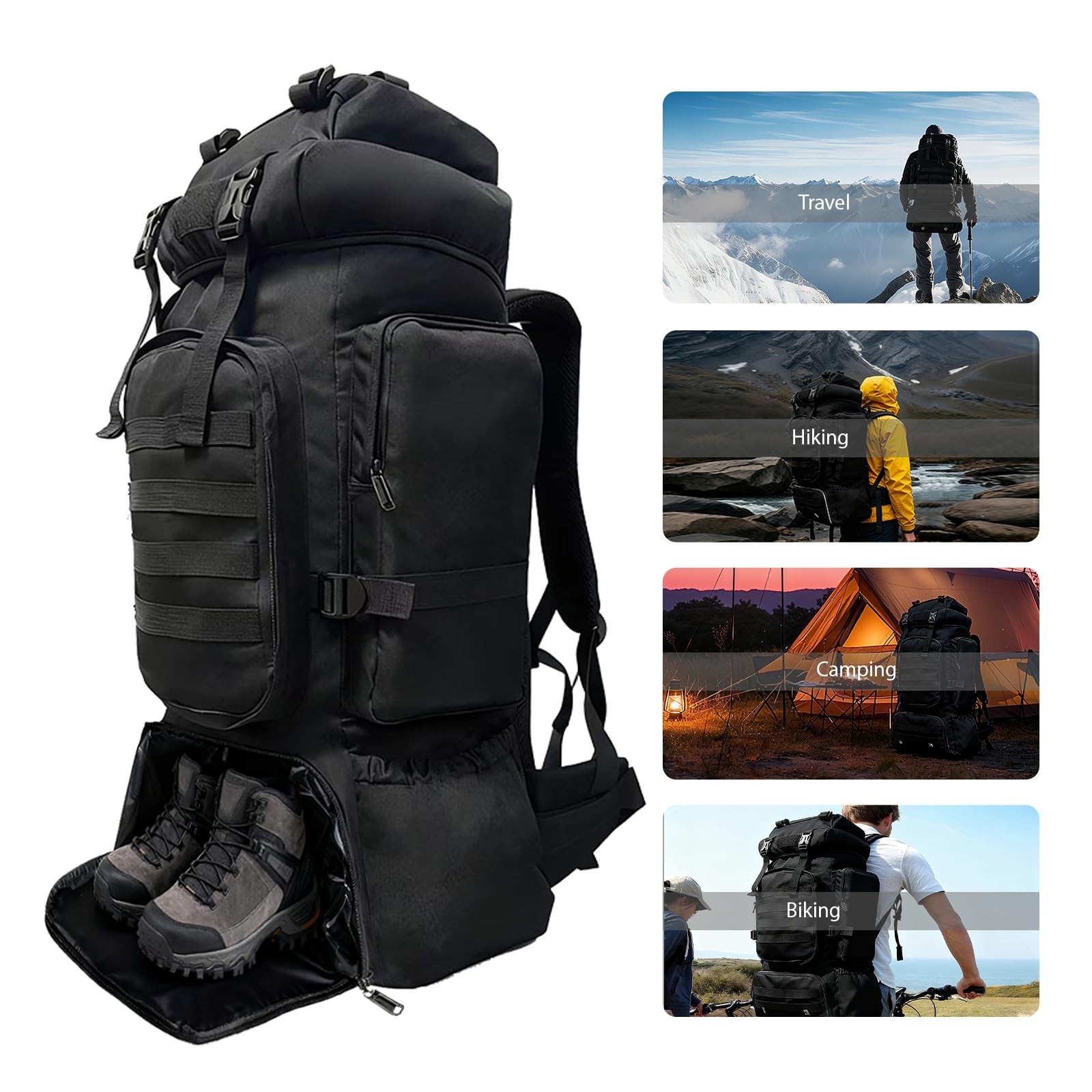 Tactical 80L Hiking Backpack with Dedicated Shoe Compartment - Large Capacity... 3