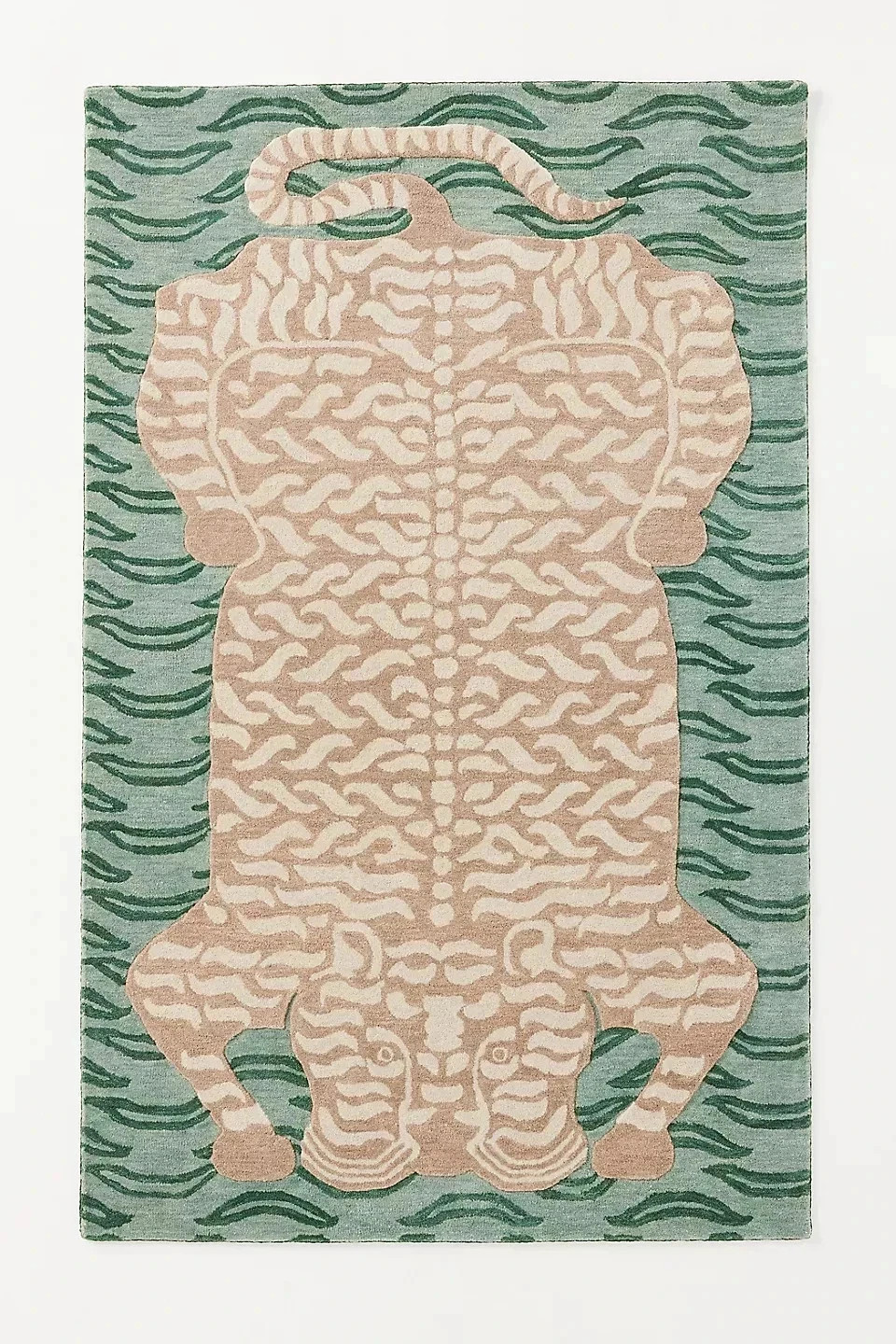 Green Hand Tufted 100% Wool Tiger Design Modern Handmade Rug Area Rug Carpet gallery
