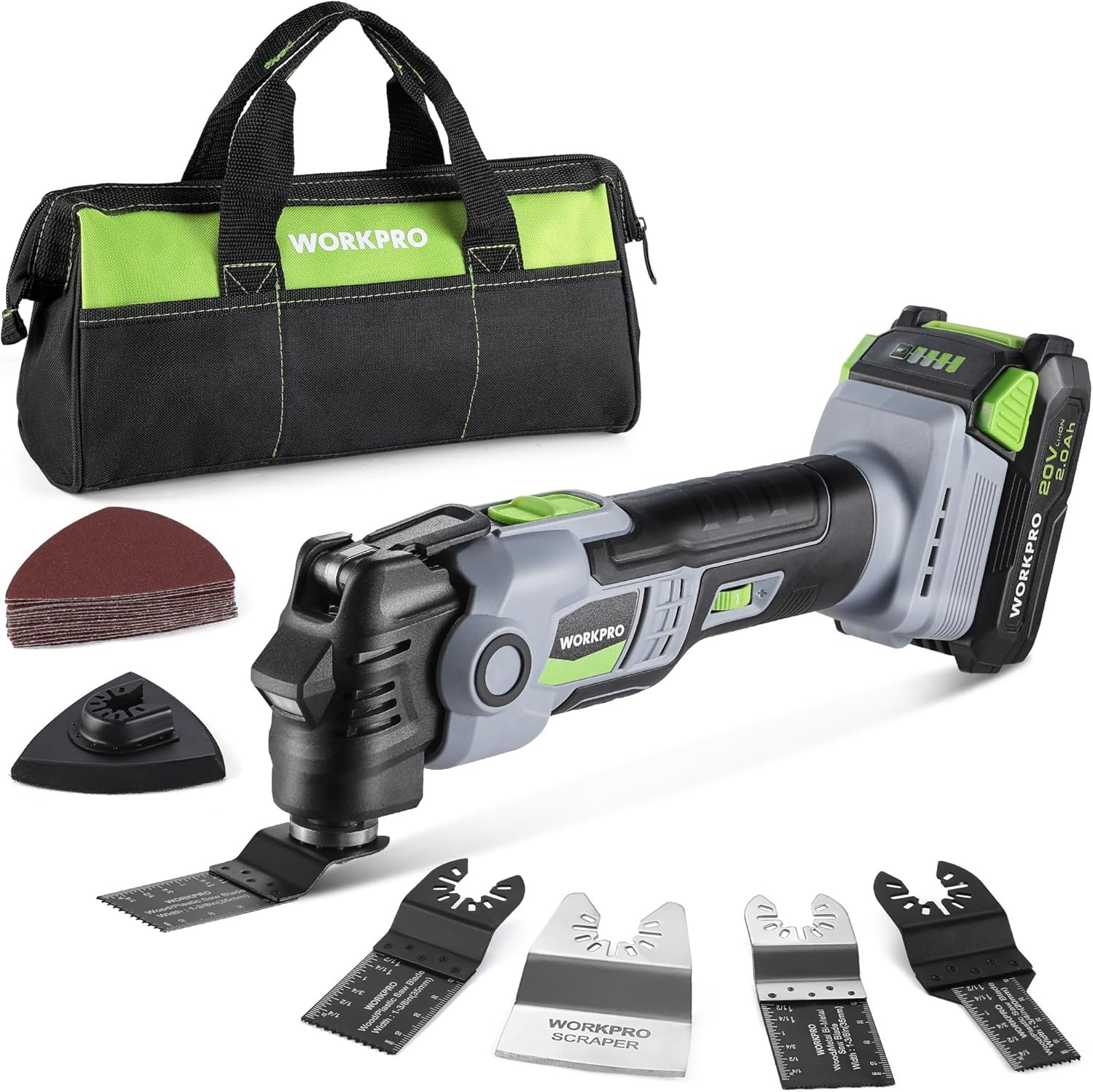 WORKPRO 20V Oscillating Tool Kit, Cordless and Brushless 19,000 RPM Orbiting Mul gallery