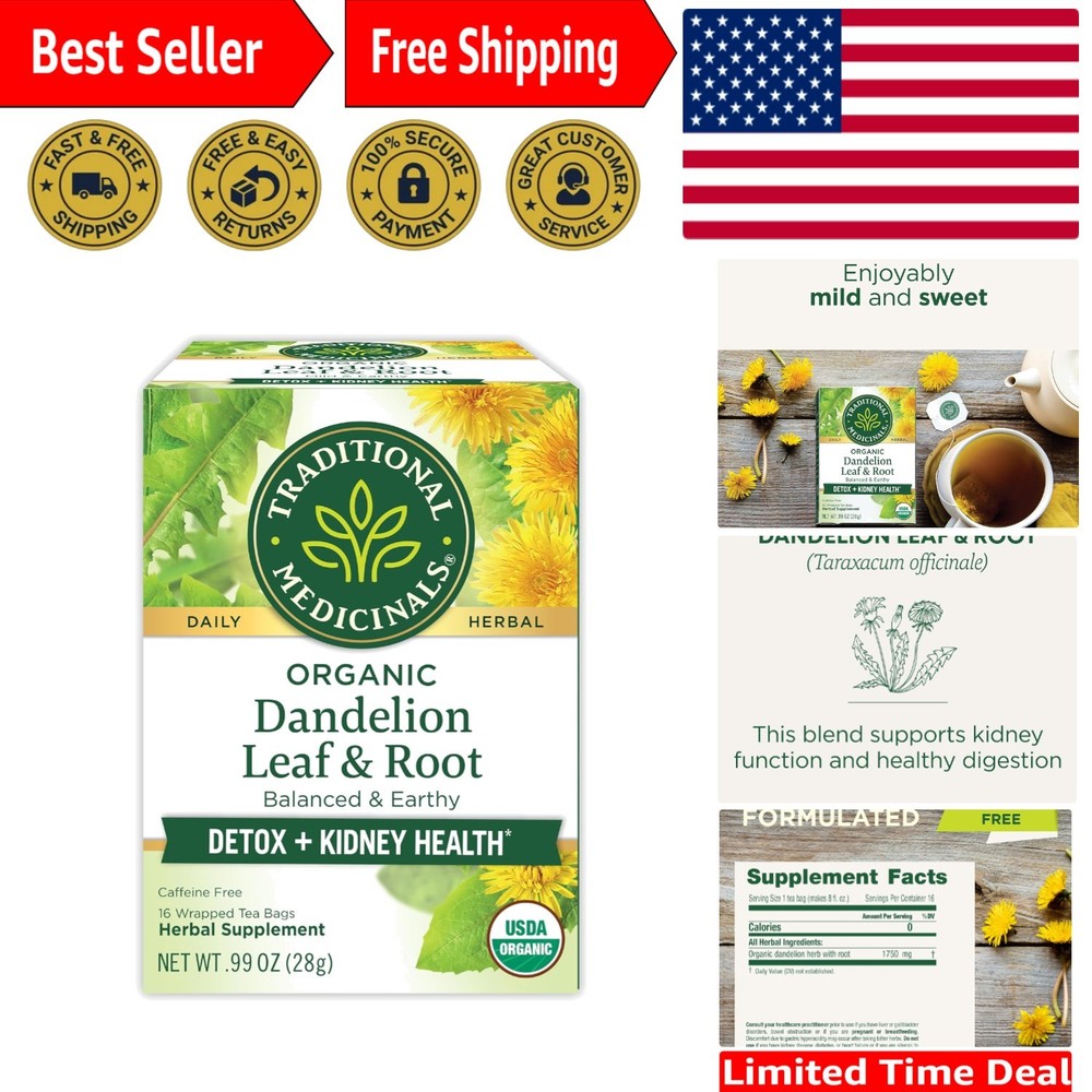 Dandelion Leaf & Root Herbal Tea - Supports Detox & Digestion - 16 Tea Bags
