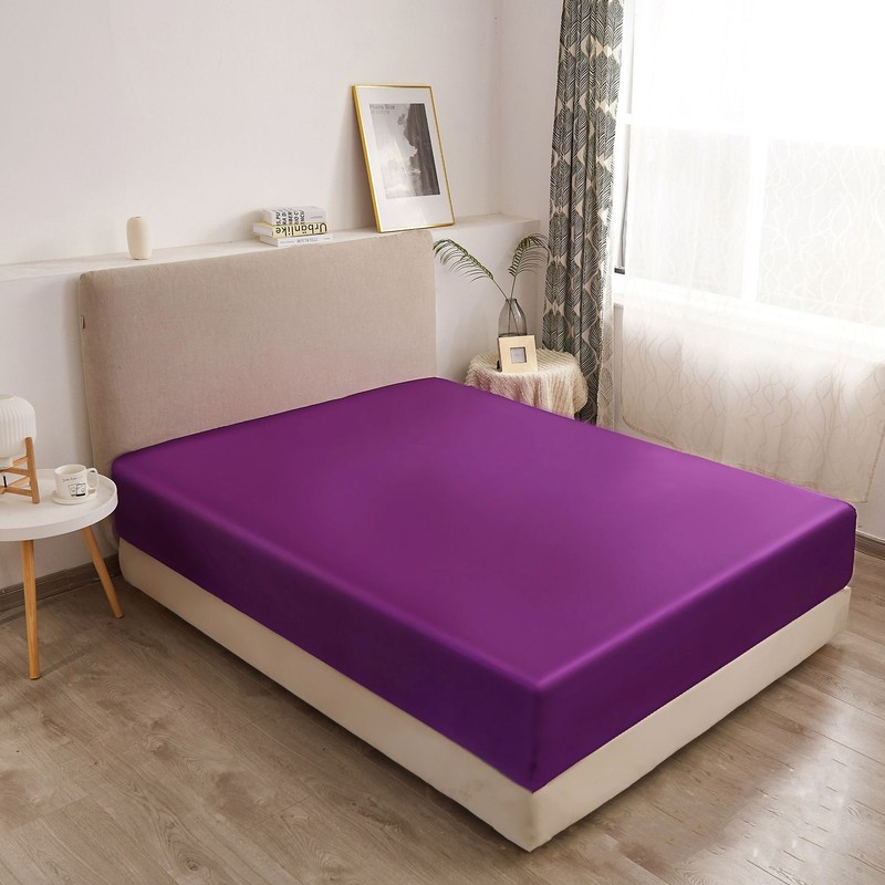Solid Satin Silk Bed Fitted Sheet Smooth Mattress Pad Cover Twin Full Queen King gallery