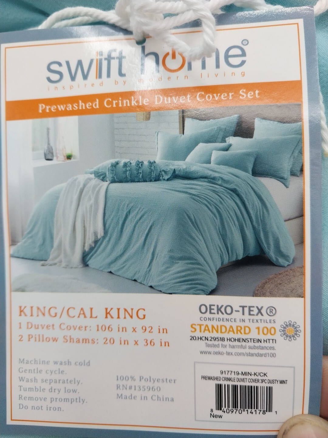 Swift Home Prewashed Crinkle Duvet Cover Set King/Cal King Blue gallery
