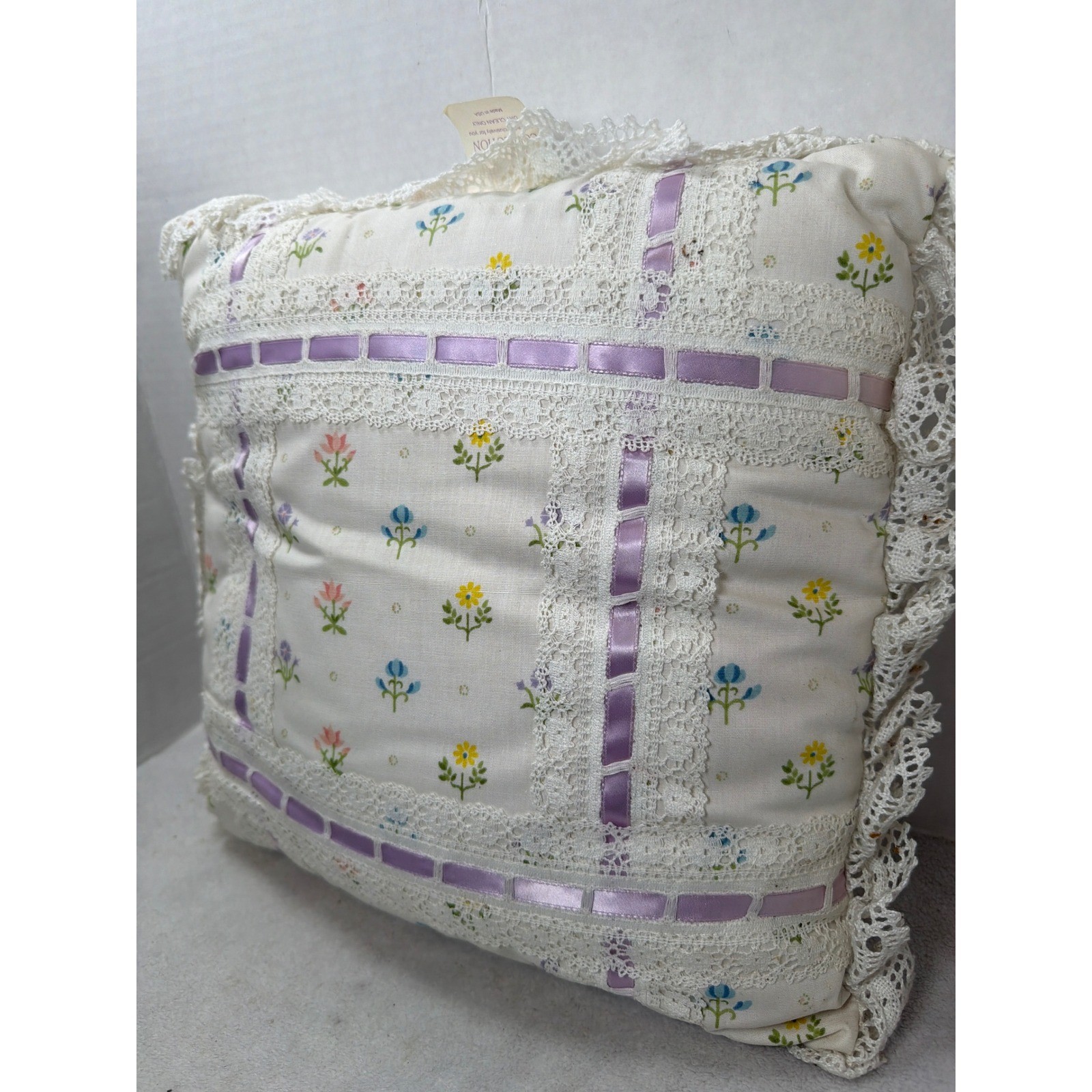 NEW VTG Avon Private Collection Throw Pillow Floral Lace Ribbon Cottagecore gallery