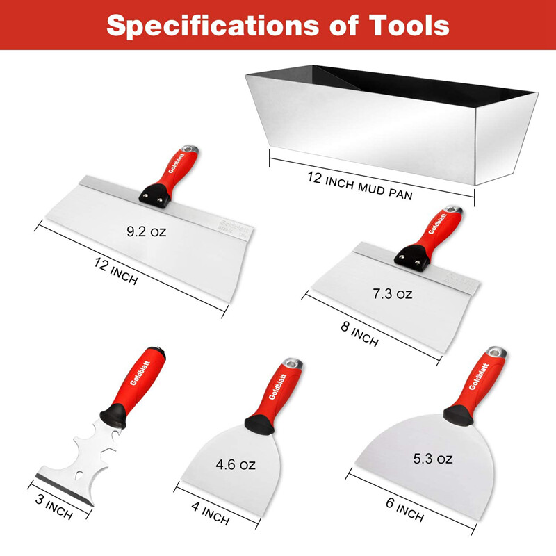 Goldblatt Drywall Hand Tool Kit Stainless Steel Joint Knife Taping Knives NEW gallery