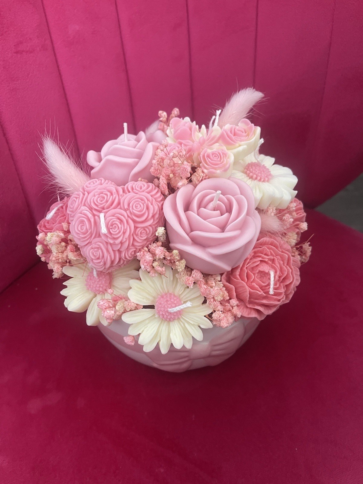Pink & White Decorative Floral Romantic Wax Specialized Candle, Flower Shape gallery