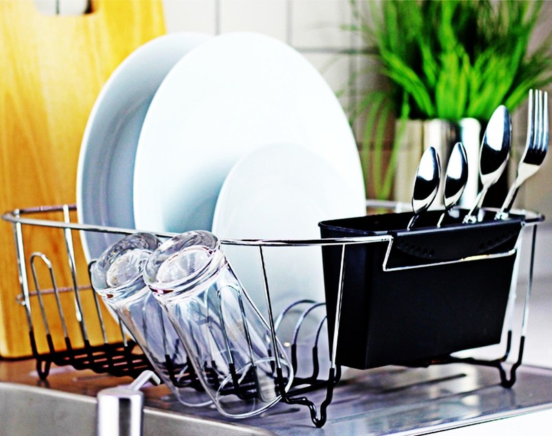Kitchen Steel Over Sink Dish Drying Rack with Cutlery Holder Drainer Organizer gallery