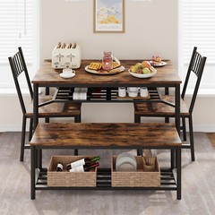 💯💹Kitchen Table and 2 Chairs with Storage Bench Dining Table Set for 4 Dining