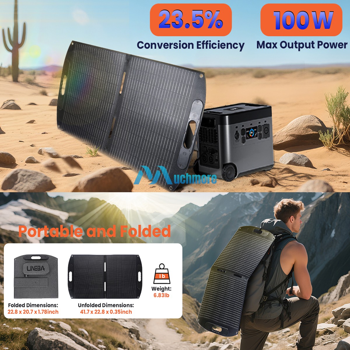 100W 22V Portable Solar Panel Foldable USB Solar Charger for Camping RV Off Grid gallery