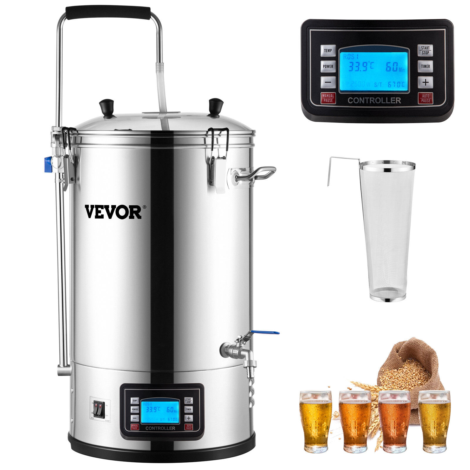 VEVOR Home Beer Brewing Machine Grain Brewing System w/ Circulating Pump 8 Gal gallery