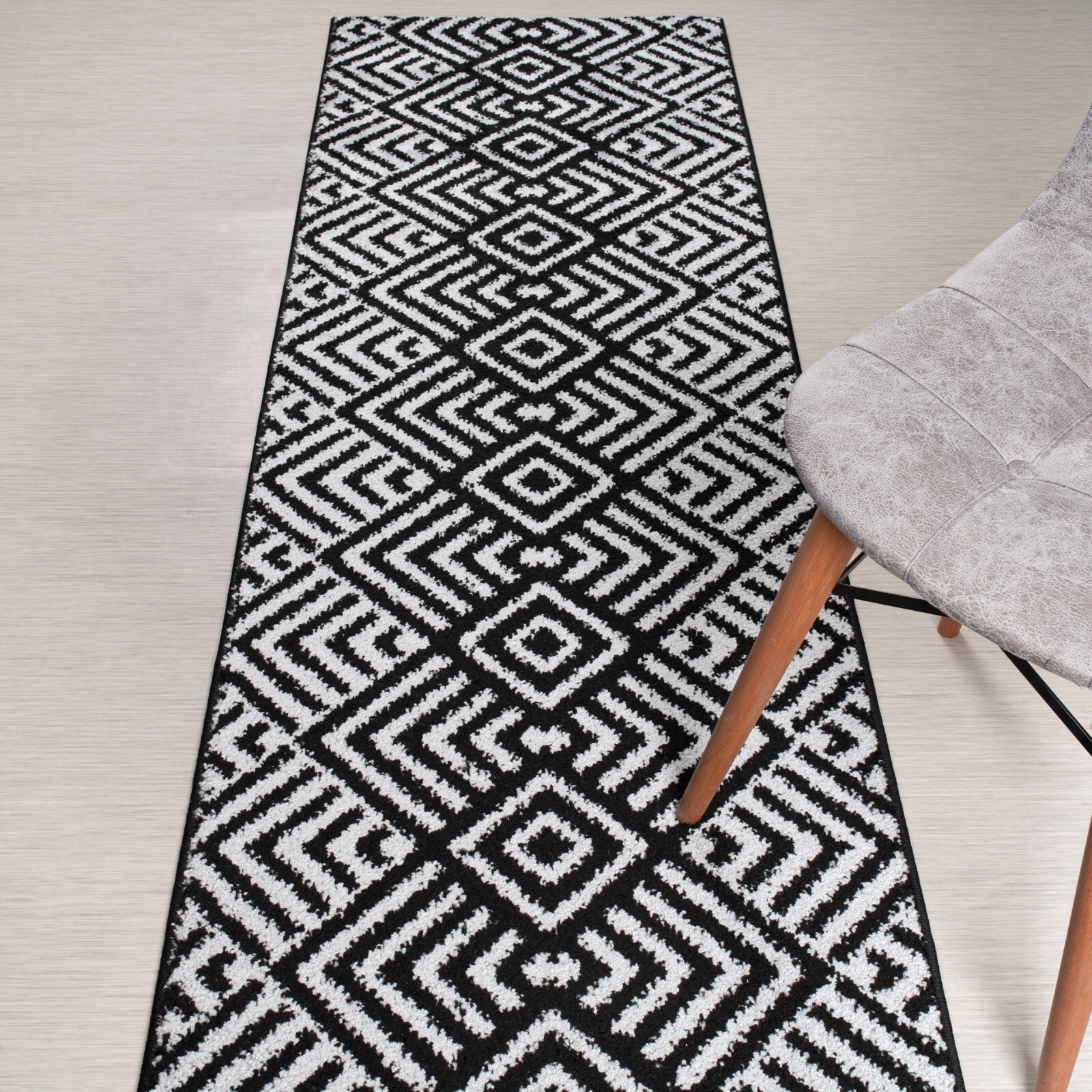 Custom Length Stair Hallway Runner Rug Non Slip Backing, Chevron Black gallery