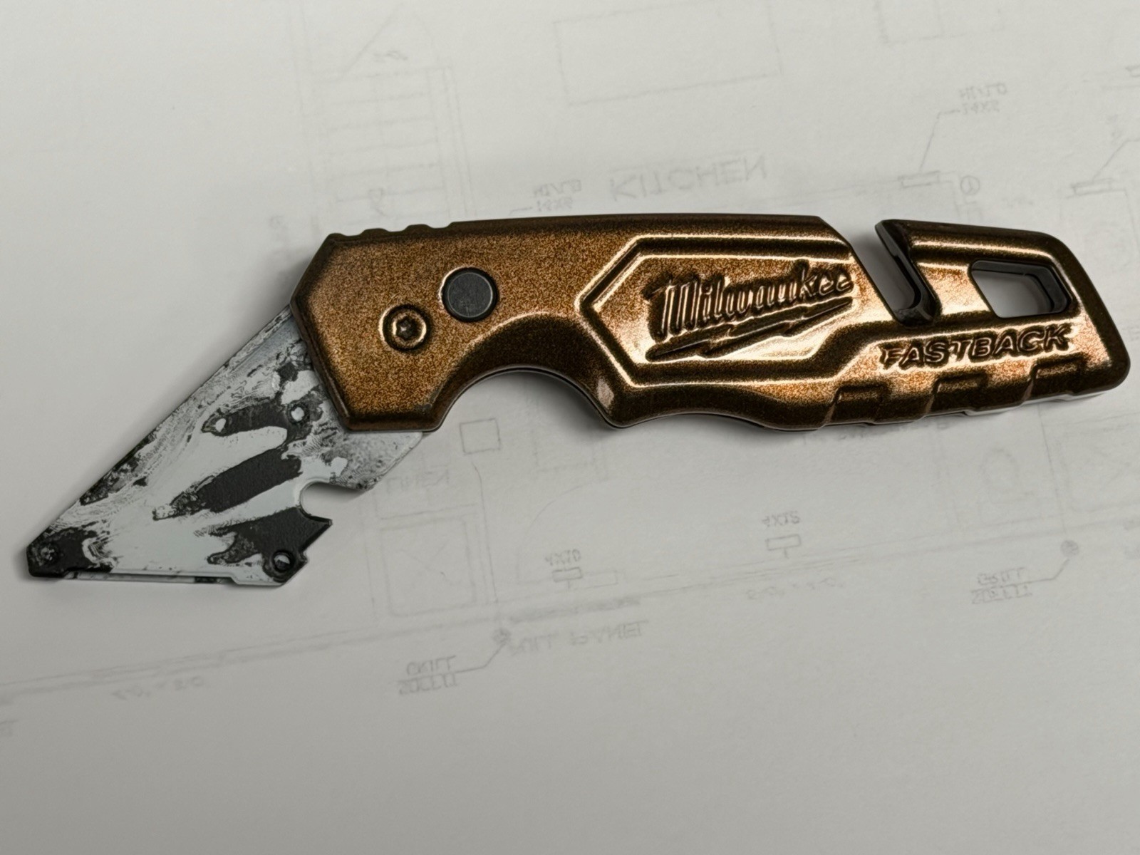 Milwaukee FASTBACK Folding Utility Knife/Box Cutter Bronze Metal Handle gallery
