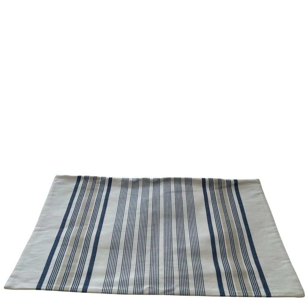 Pottery Barn White Blue Beige Stripe Cotton Woven Pillow Cover 16” X 26”