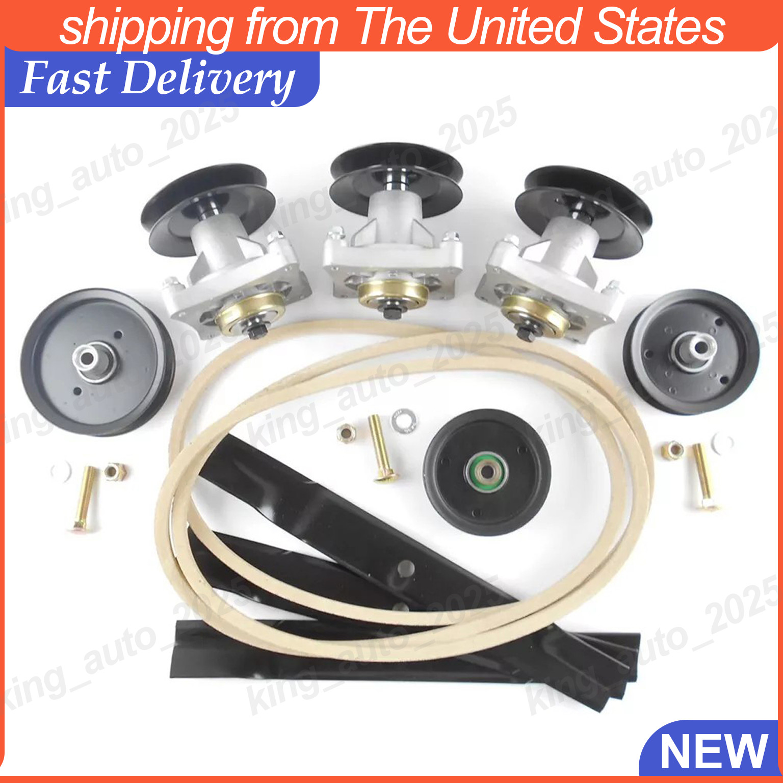 52" Ultimate Deck Rebuild Kit, Spindles, Pulleys, Blades New For Hustler Raptor gallery