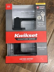 Kwikset Singapore Rectangular Keyed SmartKey Entry Door Handle in Matte Black