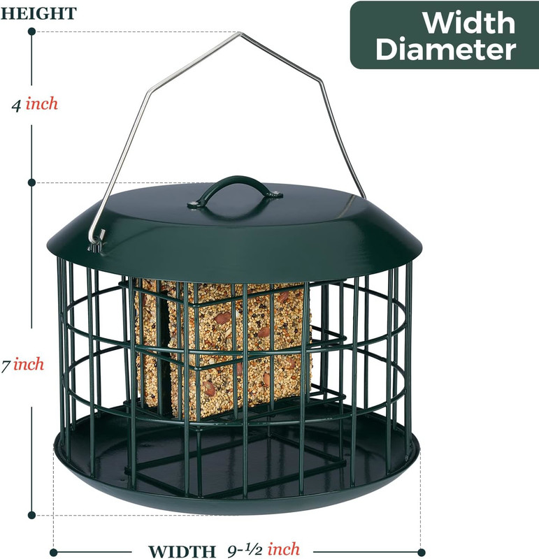 Squirrel Proof Metal Suet Feeder for Birds, Dual Cake Capacity, Green gallery