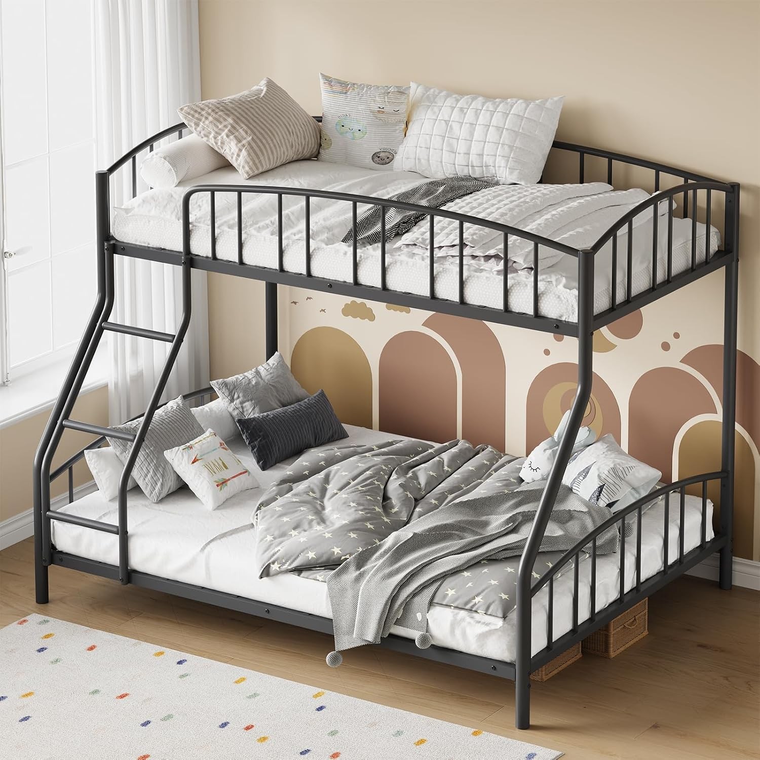 Bunk Bed Twin Over Full with Ladder and Arched Guardrail Heavy Duty Sturdy Steel gallery