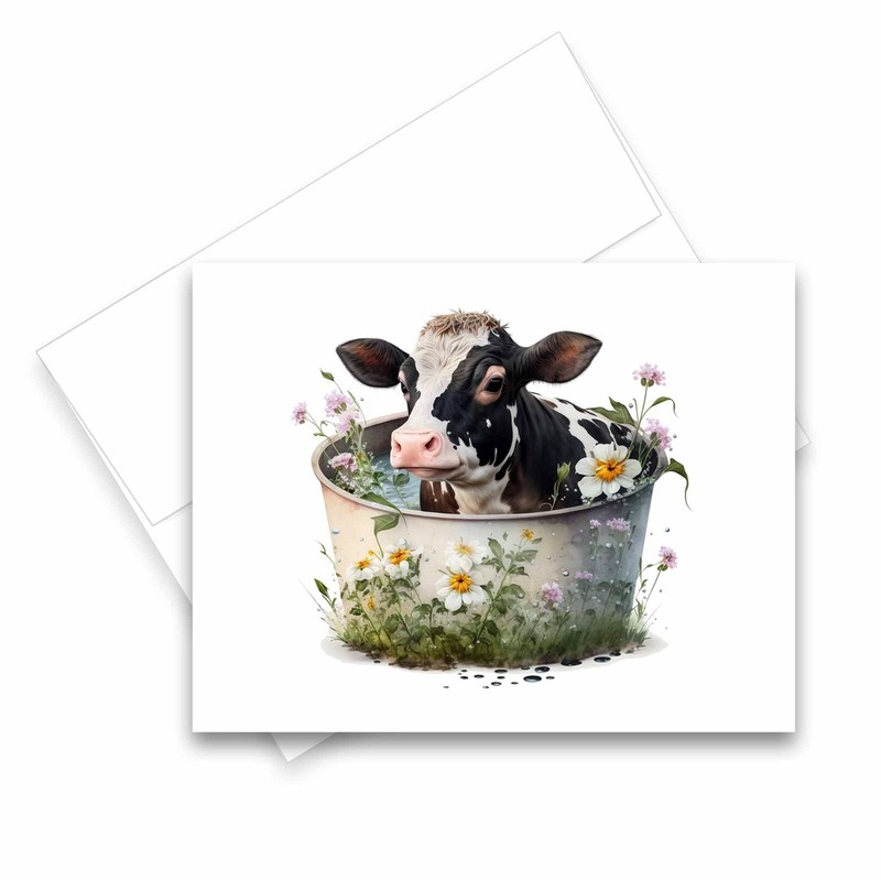 12 Assorted All Occasion Note Cards Blank Greeting Cards - COW BATH ( 2 of Each) gallery