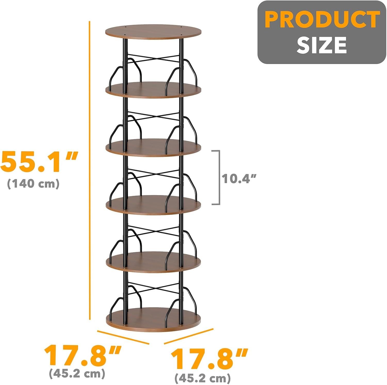 5-Tier Rotating Bookshelf Tower - Space-Saving Swivel Organizer in Brown Wood gallery