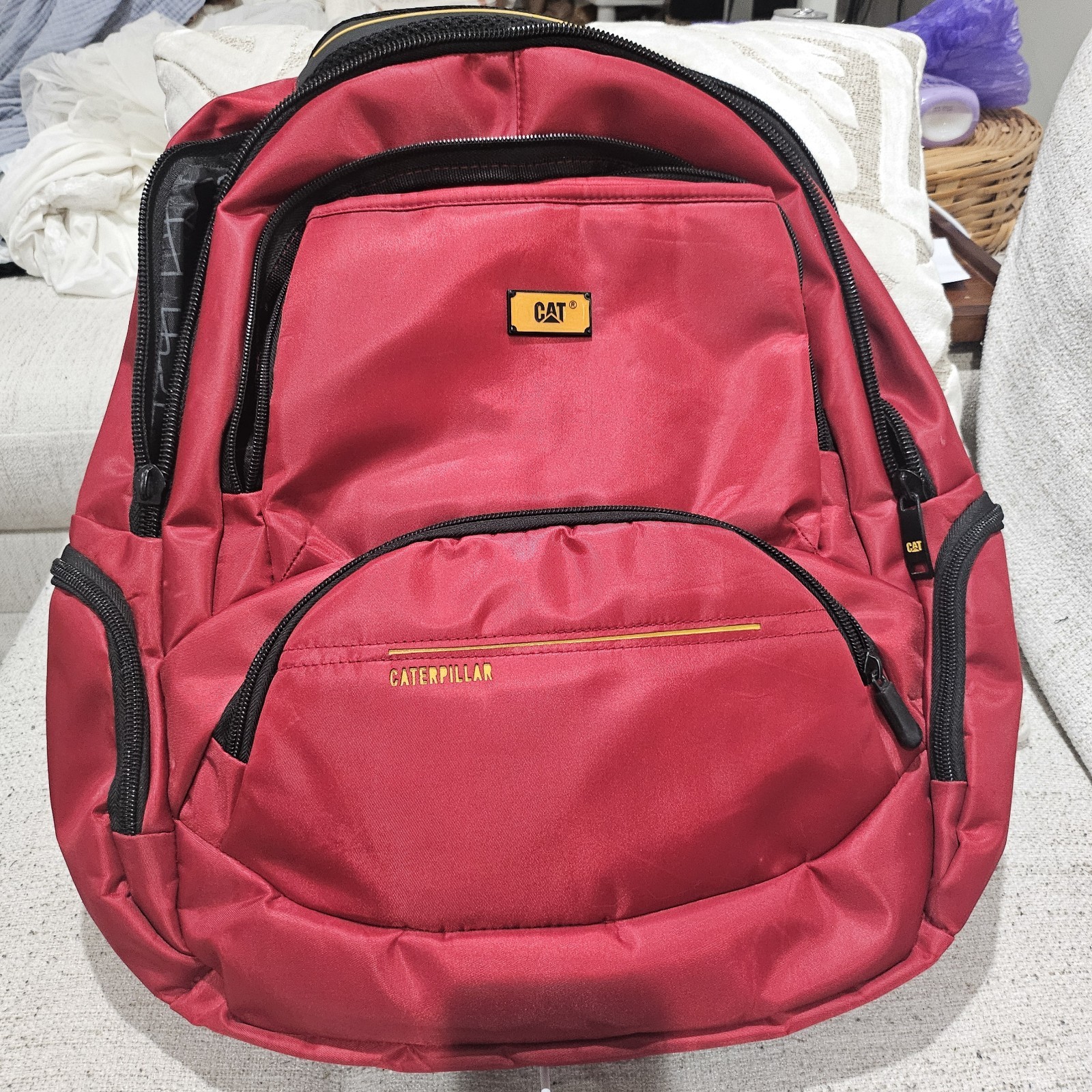 Caterpillar CAT Red Backpack USB Port Multiple Compartments Padded Straps