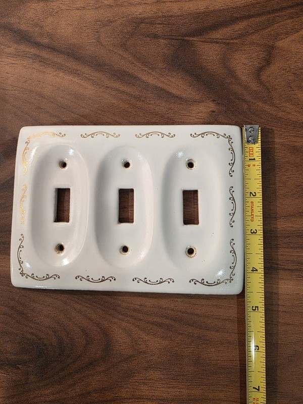 Lenape Style Ceramic Triple Light Switch Cover Wall Plate White Gold Victorian gallery