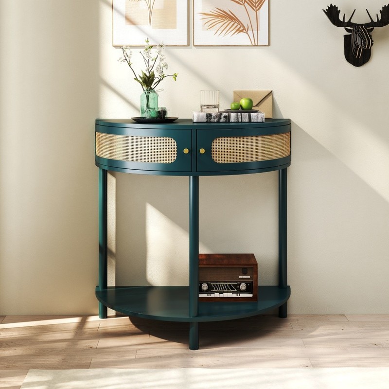 Half Moon Design End Table,Entryway Console Table with 2 Storage Cabinet gallery