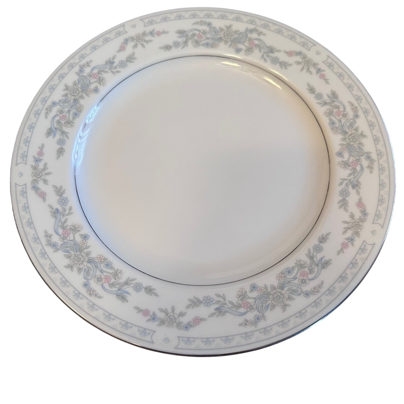 Excel Somerset Dinner Plate 10.75" White Floral Blue Pink Ribbon Excellent gallery