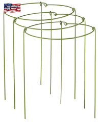 3 Pack Plant Support Stakes, Adjustable Plant Ring Cages with Green Rubber Wrapp