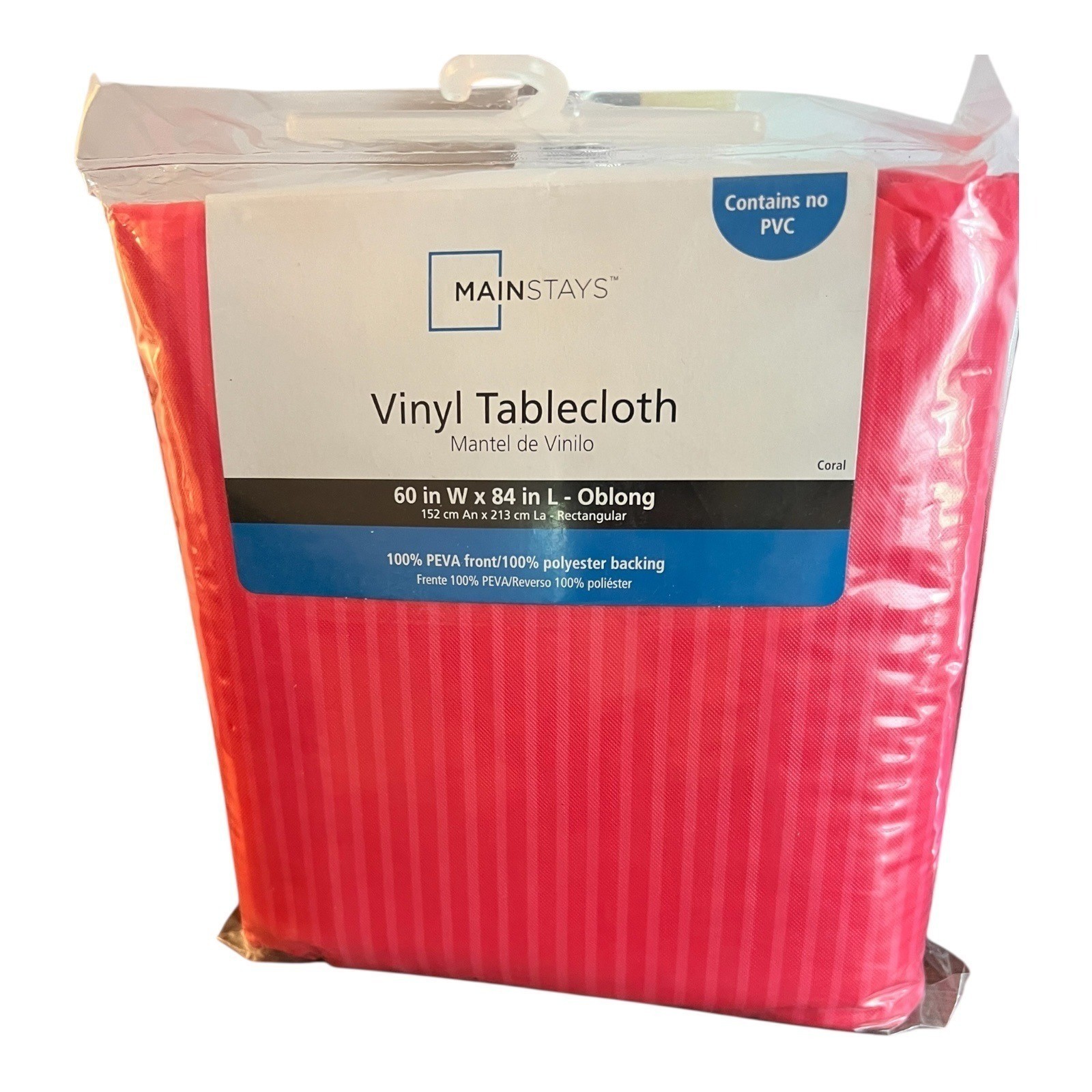Mainstays Vinyl Tablecloth 60 W X 84 L Coral 100% PEVA Front Polyester Back gallery