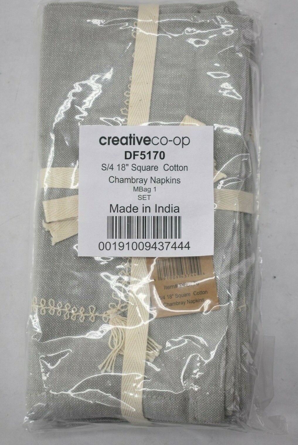 Creative Co-Op Blue Chambray Embroidered Napkins with Tassels 4 Count 18" x 18" gallery