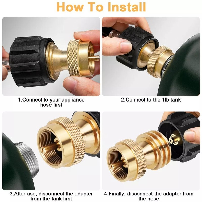Universal Solid Brass Propane Tank Adapter 20LB to 1LB Converter QCC1 Regulator gallery