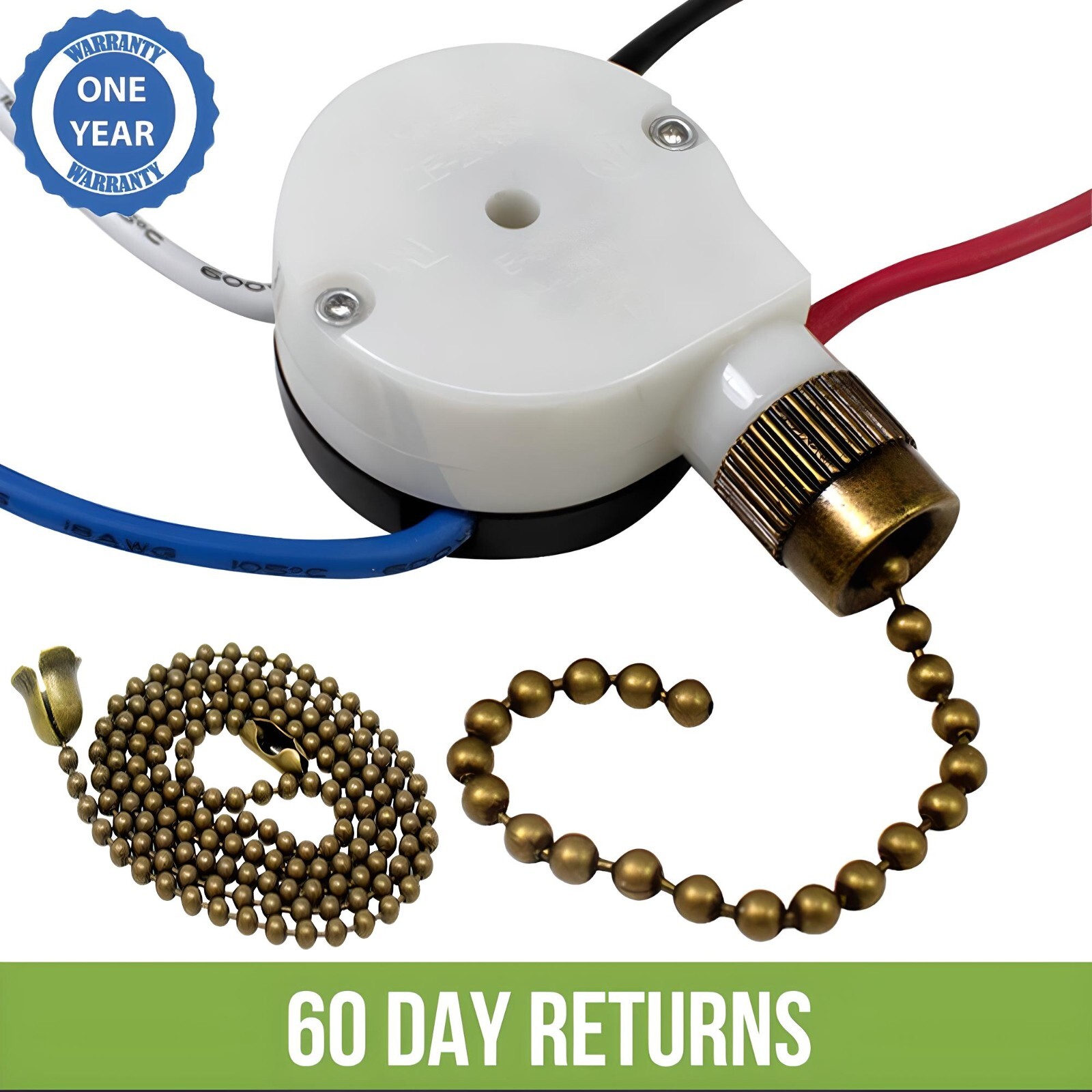 Zing Ear ZE-208S 3 Speed 4 Wire Ceiling Fan Pull Chain Switch 6A 125VAC - Bronze gallery