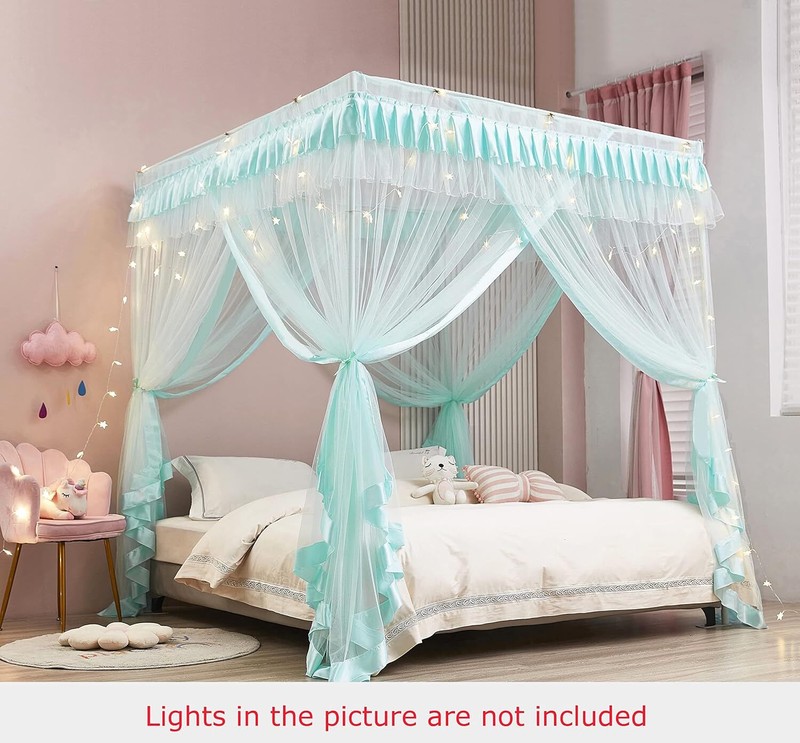 Rainbow Canopy Bed Curtains with Lights for Girls Princess Net Drapes Full Size gallery