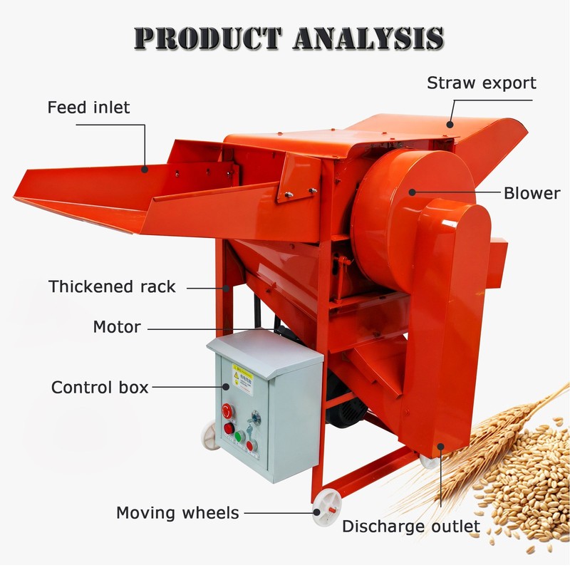 Wheat Thresher Grain Huller Peeler Beans Rice Shelling Peeling Machine 220V 3KW gallery
