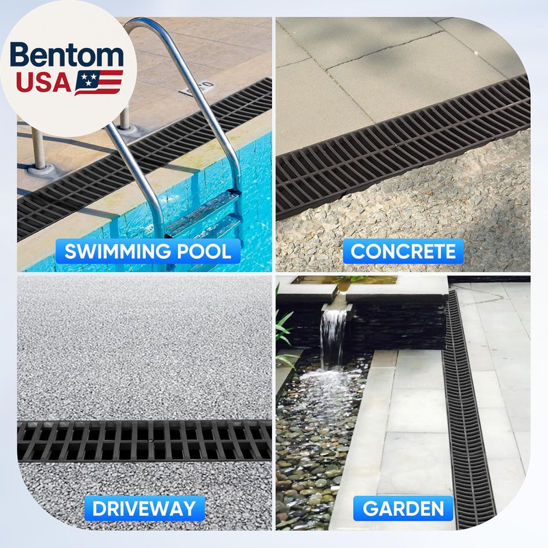 Trench Drain System, Channel Drain with Plastic Grate, 5.9X5.1-Inch HDPE Drainag gallery