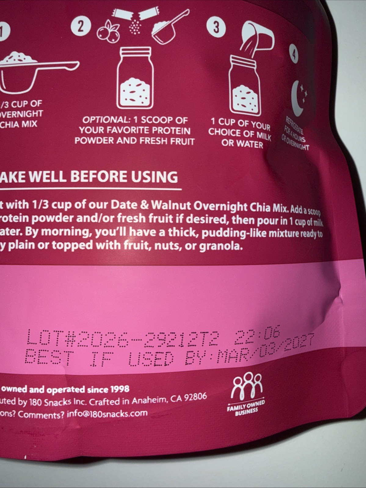180 Snacks Overnight Chia Oats, Date And Walnut 16 Oz Exp 03/2027 gallery