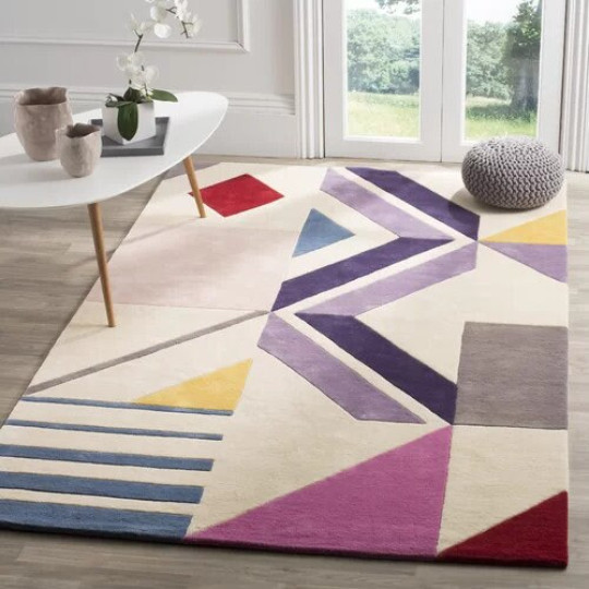 5x8 ft Multicolour Hand-Tufted Wool Rug with Geometric Patterns gallery