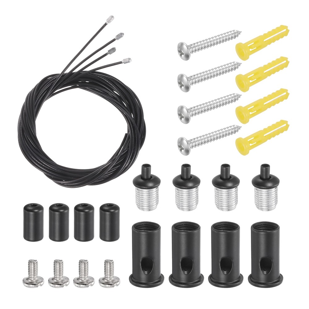 4Set 4.9ft Ceiling Hanging Wire Cable Kit with Slotted Mount Screw Kit, Black
