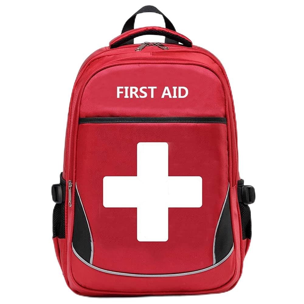 First Aid Bag Empty Red Bag First Responder Trauma Backpacks Multi-Pocket Tra...