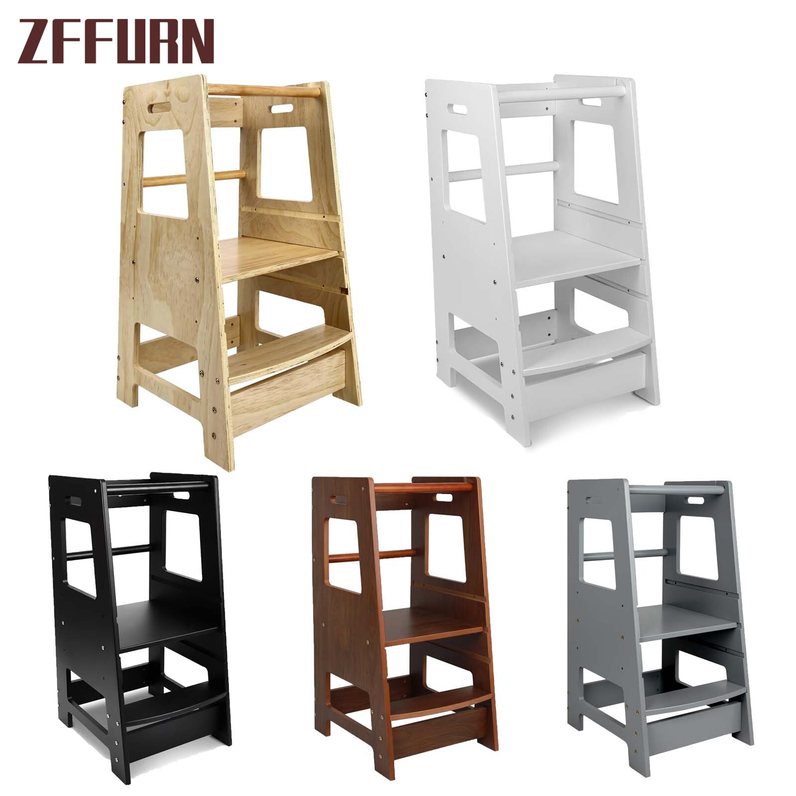 Kitchen Buddy Kids Step Ladder Stool Toddler Learning Tower Safety Bar Helper gallery