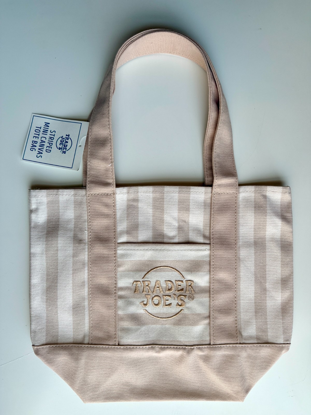 Trader Joe's Striped Mini Canvas Tote Bag - Tan - Summer 2026 Limited Release gallery