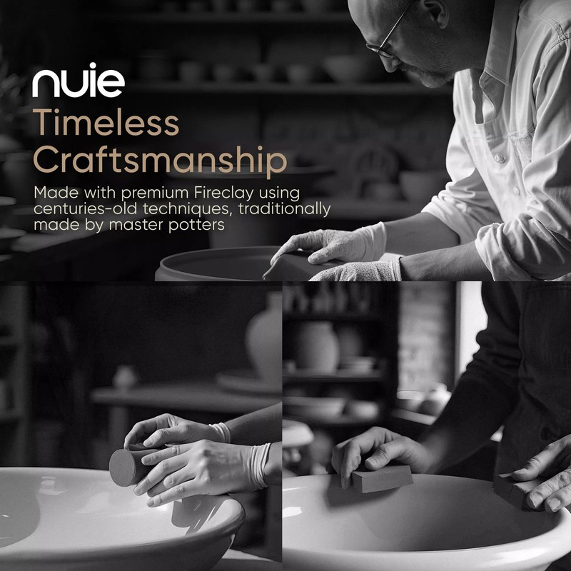 Nuie Fire Clay Kitchen Sink, Ledge, Grid, Cutting Board & Drain 36x19x10" gallery