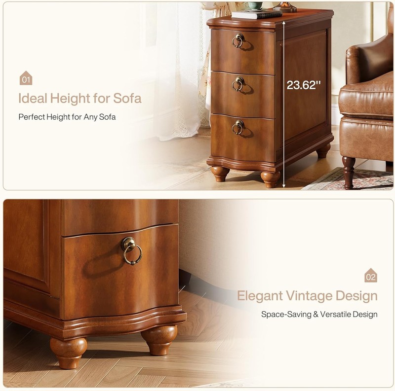 Wood Fully Assembled End Table, 3-Drawers Narrow Slim Side Table for Living Room gallery