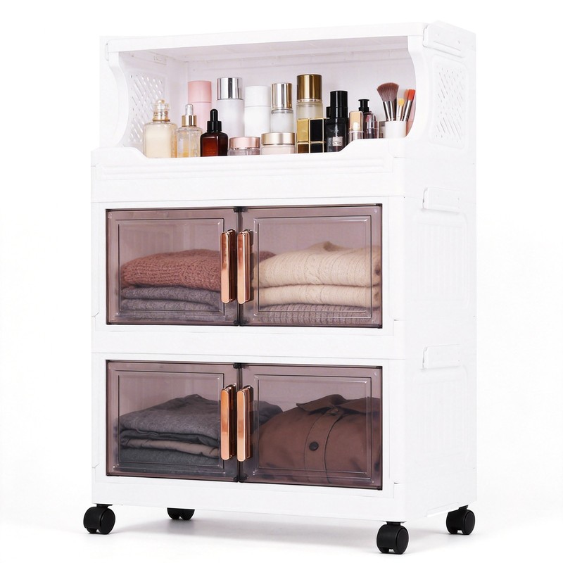 3/4 Tier Stackable Plastic Storage Bins with Doors and Wheels Foldable Container gallery