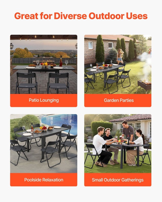 Adjustable Outdoor Rectangular Table 32-73in Seating 6 Durable Gray gallery