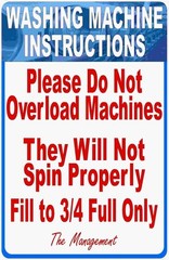 Washing Machine Do Not Overload Laundromat Tin Metal Sign 8×12